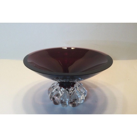 Art Glass Compote Candy Dish Trinket Clear Hand Blown Bubble Glass Base Flawless - Picture 2 of 5